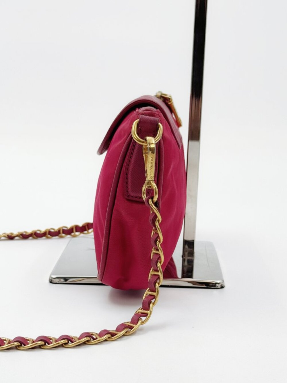 PRADA Pink Tessuto Nylon Saffiano Leather Chain Crossbody Shoulder Bag - Picture 3 of 15